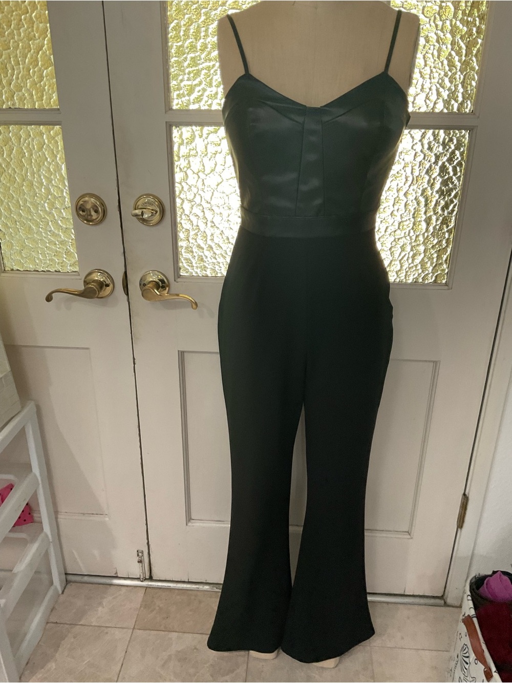 Black Wide-Leg Jumpsuit with Faux-Leather Bust